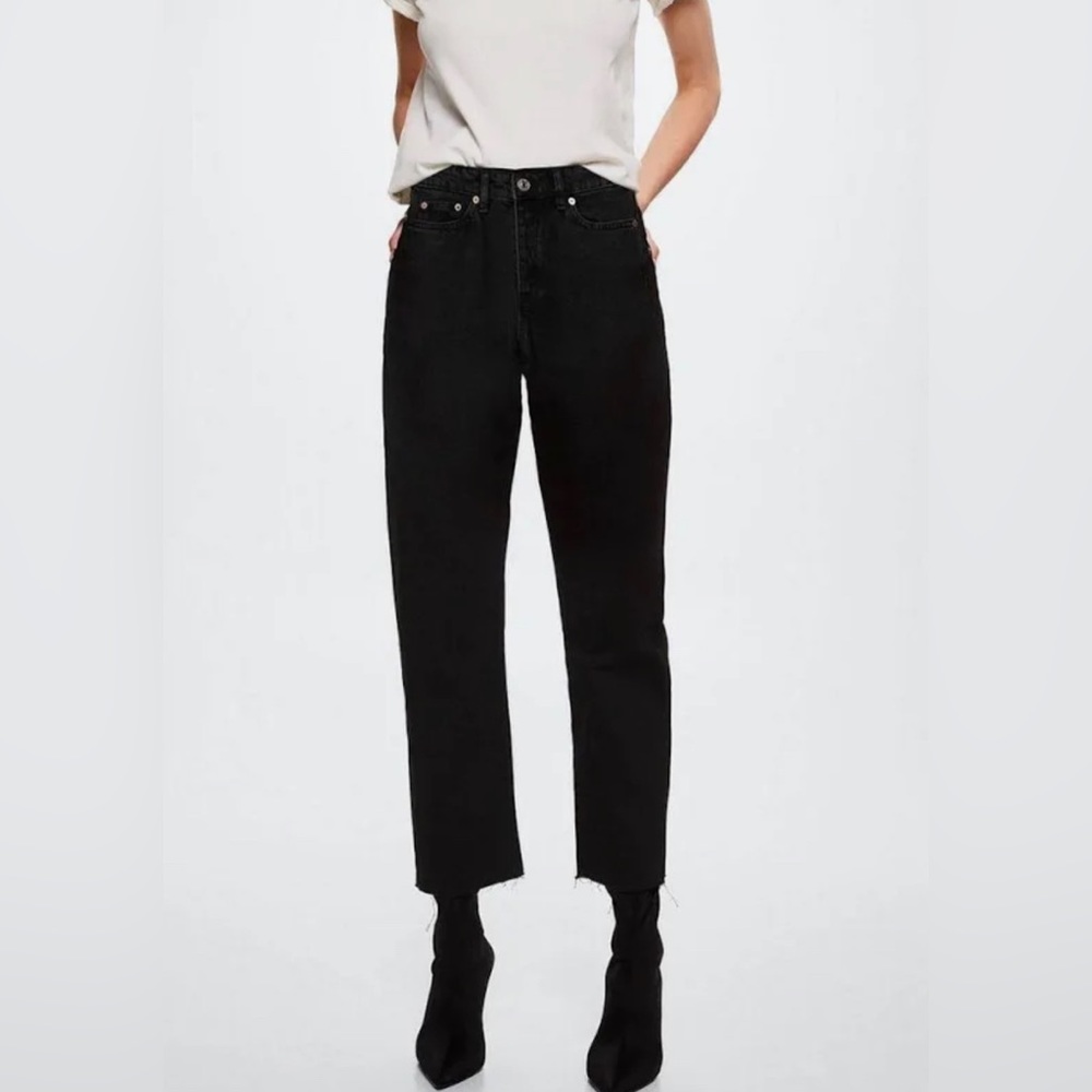 Mango Havana Black Structured Crop Raw Hem